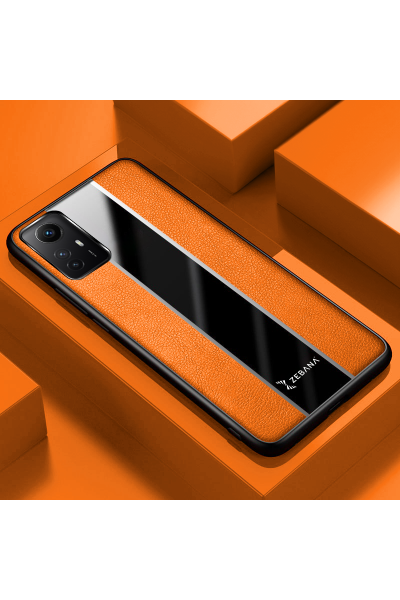 حافظة هاتف Xiaomi Redmi Note 12S Zebana Premium من الجلد باللون البرتقالي