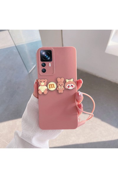 Xiaomi - Mi 12T Pro Zebana Love Bear Silikon Kılıf - Rose Gold