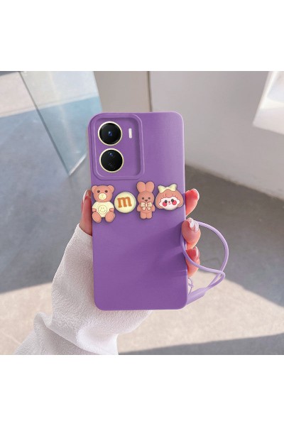 Vivo - Y16 Zebana Love Bear Silikon Kılıf - Pembe - Lila