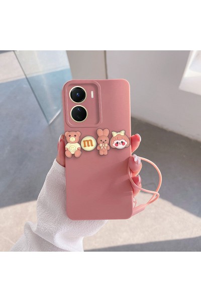 Vivo - Y16 Zebana Love Bear Silikon Kılıf - Rose Gold