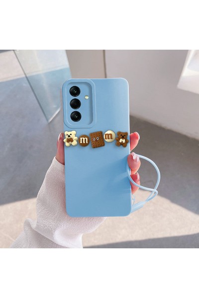 Samsung - Galaxy A14 Zebana Love Bear Silikon Kılıf - Kahverengi - Açık Mavi