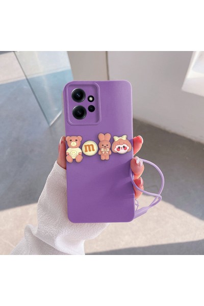 Xiaomi - Redmi Note 12 Zebana Love Bear Silikon Kılıf - Pembe - Lila