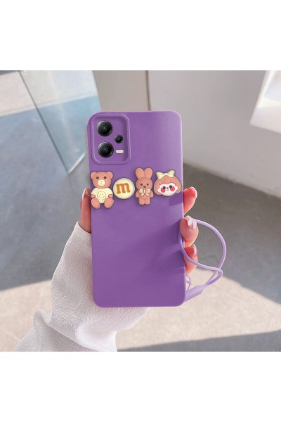 Xiaomi - Poco X5 5G Zebana Love Bear Silikon Kılıf - Pembe - Lila