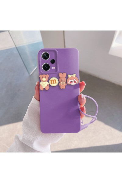 Xiaomi - Redmi Note 12 Pro 5G Zebana Love Bear Silikon Kılıf - Pembe - Lila