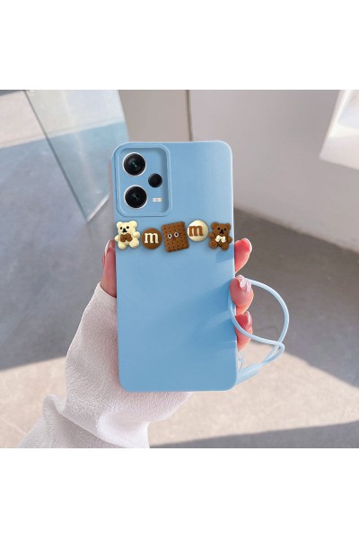 Xiaomi - Redmi Note 12 Pro 5G Zebana Love Bear Silikon Kılıf - Kahverengi - Açık Mavi