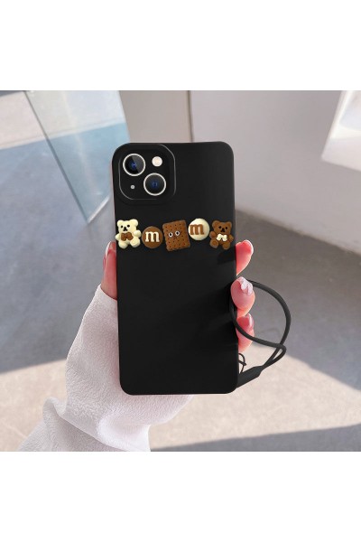 Apple - iPhone 15 Plus Zebana Love Bear Silikon Kılıf - Siyah - Kahverengi