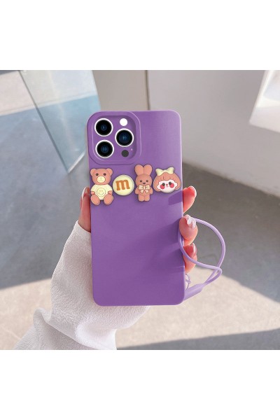 Apple - iPhone 15 Pro Zebana Love Bear Silikon Kılıf - Pembe - Lila