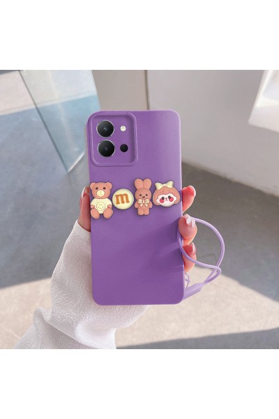 Vivo - Y36 Zebana Love Bear Silikon Kılıf - Pembe - Lila