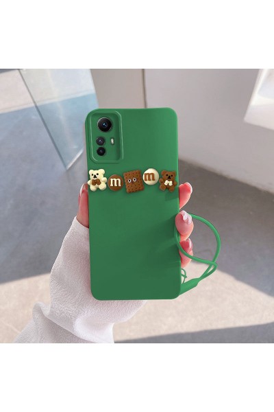 Xiaomi - Redmi Note 12S Zebana Love Bear Silikon Kılıf - Kahverengi - Yeşil