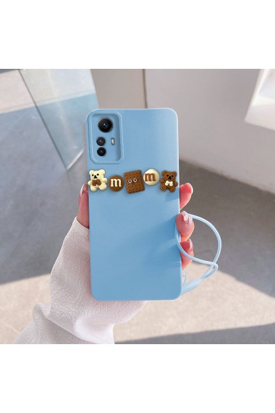 Xiaomi - Redmi Note 12S Zebana Love Bear Silikon Kılıf - Kahverengi - Açık Mavi