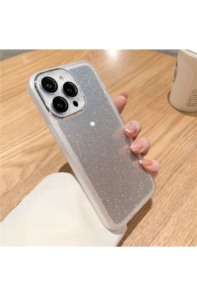 Apple - iPhone 15 Pro Zebana Işıltım Silikon Kılıf - Kamera Lens Korumalı - Gri