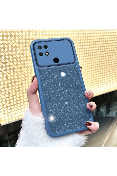 جراب Xiaomi Poco C40 Zebana Sparkle من السيليكون مع حماية عدسة الكاميرا باللون الأزرق الفاتح