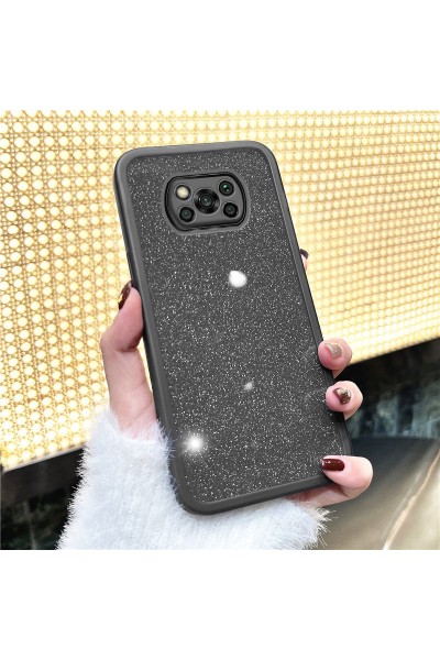 حافظة هاتف Xiaomi Poco X3 Zebana Sparkle من السيليكون مع حماية عدسة الكاميرا باللون الأسود