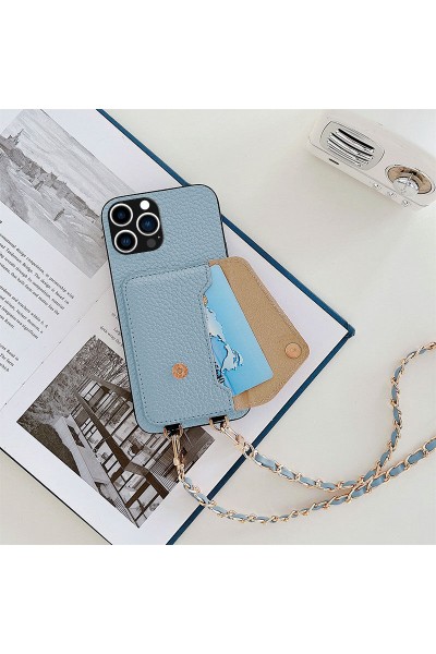 Apple - iPhone 11 Pro Max Zebana Boyun Askılı Deri Kılıf - Açık Mavi