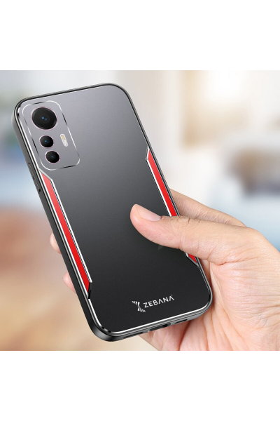 حافظة هاتف Xiaomi Mi 12 Lite Zebana Metal Mitras بحافة من السيليكون باللون الأحمر