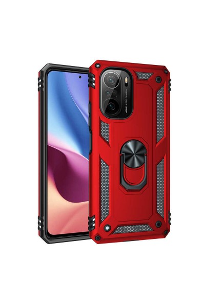 حافظة هاتف Xiaomi Poco F3 Panzer باللون الأحمر