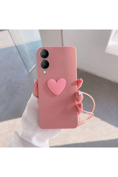 Vivo - Y17s Zebana Kalpli Love Silikon Kılıf - Pembe