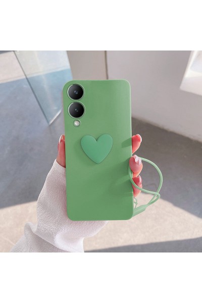 جراب سيليكون لهاتف Vivo Y17s Love Heart باللون الأخضر الفاتح