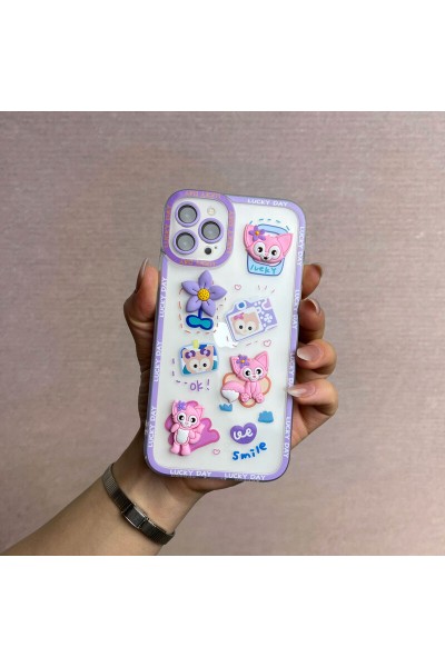 Apple - iPhone 11 Pro Zebana Bear and Rabbit Silikon Kılıf - Lila