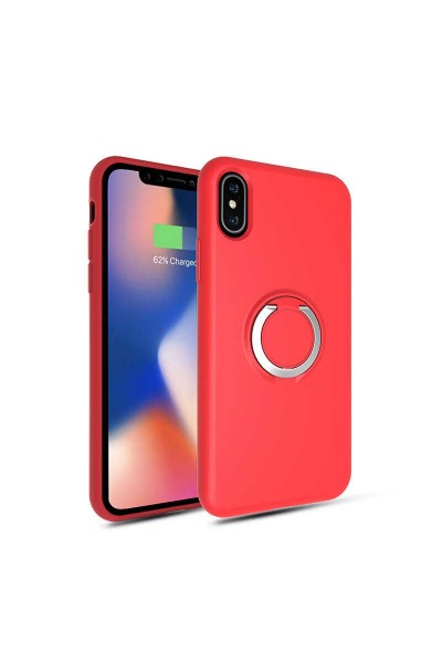 Apple - iPhone XS Yüzüklü Plex Silikon Kılıf - Kırmızı