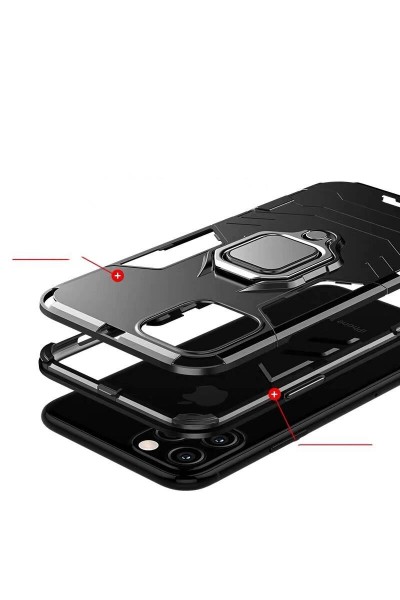 Apple - iPhone 11 Pro Max Verüs Yüzüklü Silikon Kenar Kılıf - Kırmızı
