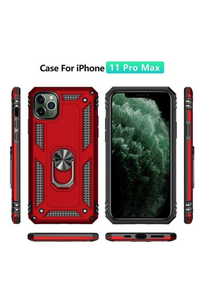 Apple - iPhone 11 Pro Max Panzer Yüzüklü Kılıf - Kırmızı