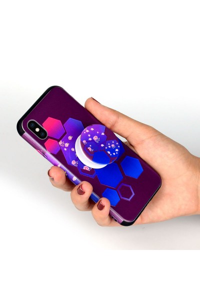 جراب سيليكون لهاتف Apple iPhone XS Popsocket نمط 6