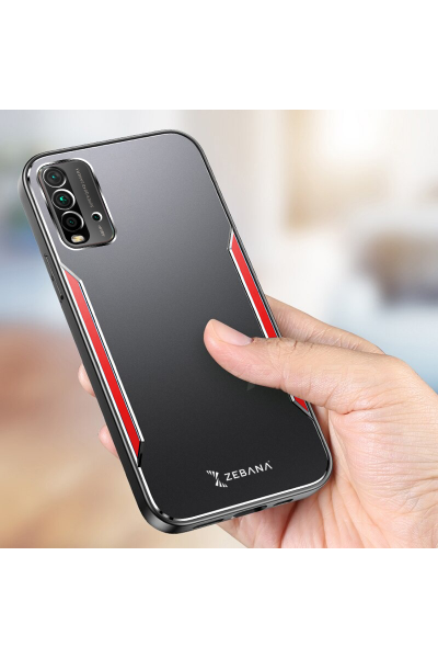 حافظة هاتف Xiaomi Redmi 9T Zebana Metal Mitras بحافة من السيليكون باللون الأحمر