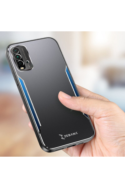 حافظة هاتف Xiaomi Redmi 9T Zebana Metal Mitras بحافة من السيليكون باللون الأزرق