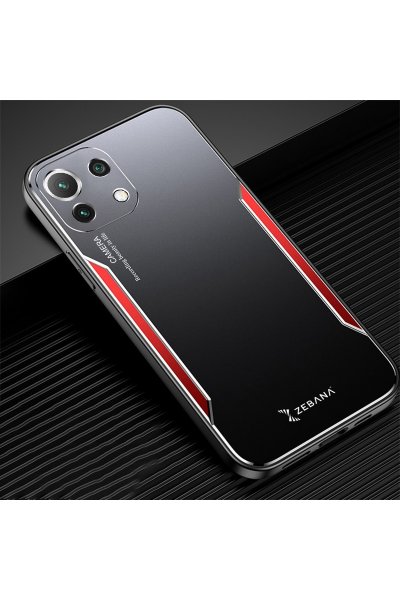 حافظة هاتف Xiaomi Mi 11 Lite Zebana Metal Mitras بحافة من السيليكون باللون الأحمر