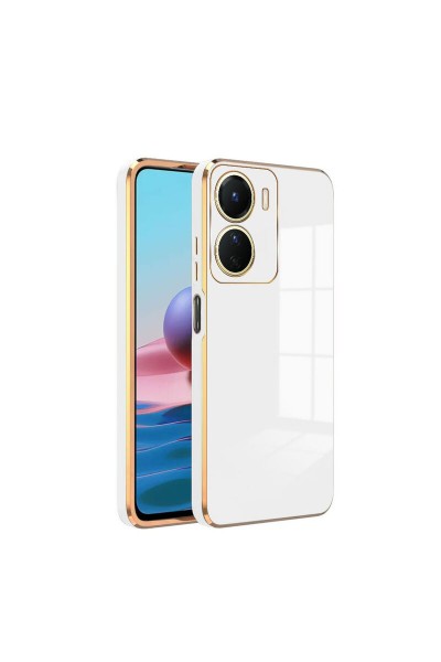 Vivo - Y16 Zebana Golden Silikon Kılıf - Beyaz