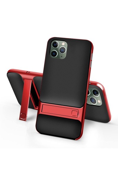 Apple - iPhone 11 Pro Max Dara Standlı Silikon Kapak - Kırmızı
