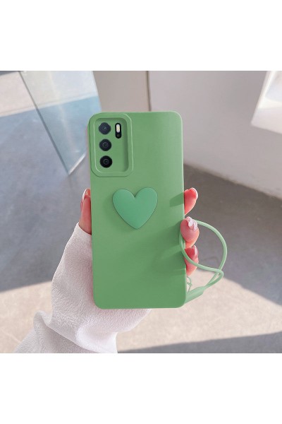 Oppo - A16 Zebana Kalpli Love Silikon Kılıf - Açık Yeşil