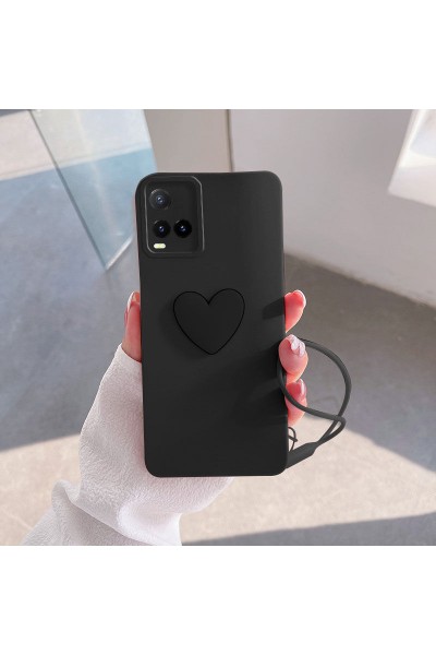 جراب سيليكون لهاتف Vivo Y33s Love Heart باللون الأسود