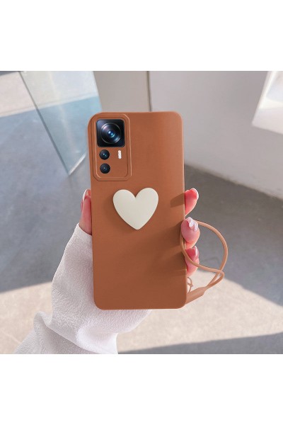 حافظة هاتف Xiaomi Mi 12T Love Heart من السيليكون باللون البني