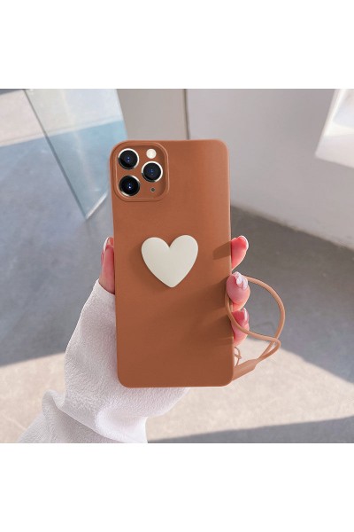 Apple - iPhone 11 Pro Max Zebana Kalpli Love Silikon Kılıf - Kahverengi