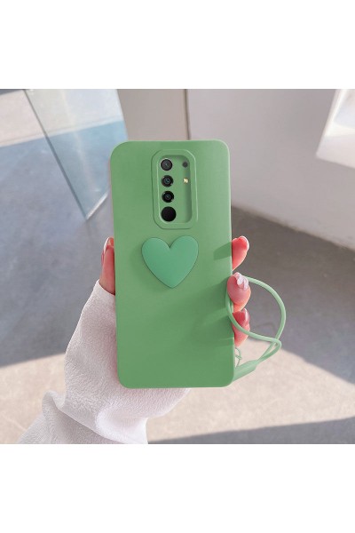 حافظة هاتف Xiaomi Redmi 9 Love Heart من السيليكون باللون الأخضر الفاتح