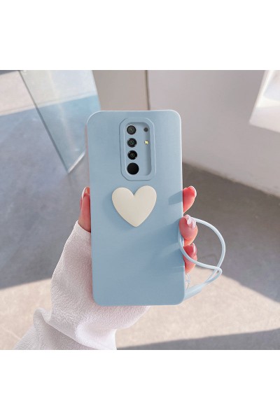 حافظة هاتف Xiaomi Redmi 9 Love Heart من السيليكون باللون الأزرق الفاتح