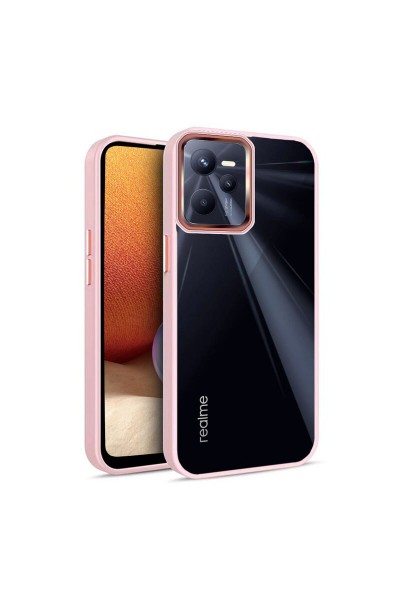 جراب سيليكون محمي بكاميرا حماية Realme C35 باللون الذهبي الوردي