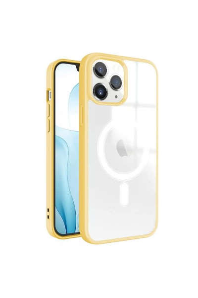 Apple - iPhone 11 Pro Max Renkli Magsafe Silikon Kılıf (Kablosuz Şarj Destekli) - Sarı