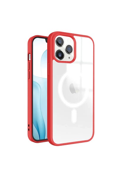 Apple - iPhone 11 Pro Max Renkli Magsafe Silikon Kılıf (Kablosuz Şarj Destekli) - Kırmızı