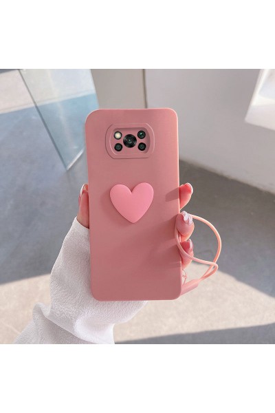 غطاء سيليكون لهاتف Xiaomi Poco X3 Love Heart وردي