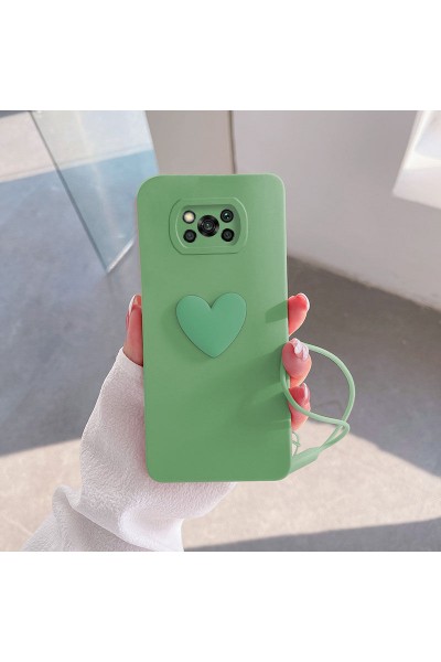 حافظة هاتف Xiaomi Poco X3 Love Heart من السيليكون باللون الأخضر الفاتح