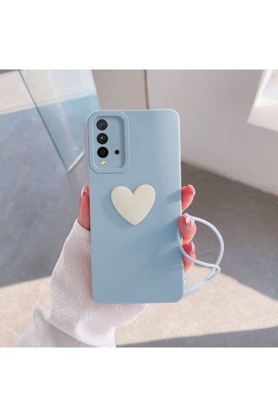 حافظة هاتف Xiaomi Redmi 9T Love Heart من السيليكون باللون الأزرق الفاتح