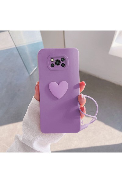 حافظة هاتف Xiaomi Poco X3 NFC Love Heart من السيليكون أرجواني