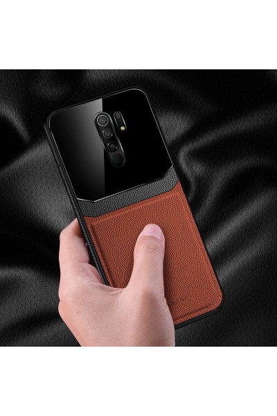 حافظة جلدية لهاتف Xiaomi Redmi 9 Zebana مع عدسات باللون البني