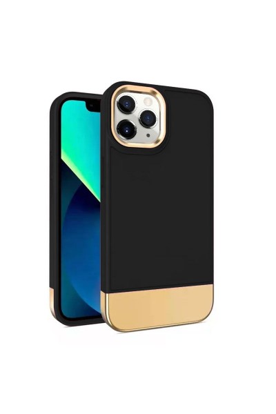 Apple - iPhone 11 Pro Max Zebana Gold Stil Silikon Kılıf - Siyah