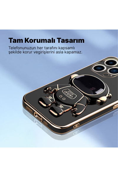 Apple - iPhone 13 Pro Max Standlı Golden Silikon Kılıf - Siyah