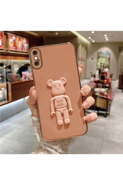 Apple - iPhone X Standlı Robotix Silikon Kılıf - Rose Gold