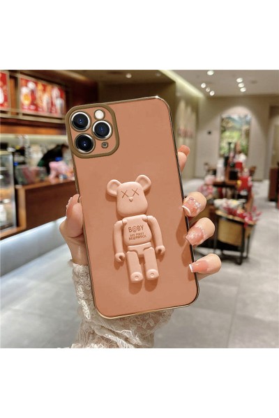 Apple - iPhone 11 Pro Max Standlı Robotix Silikon Kılıf - Rose Gold